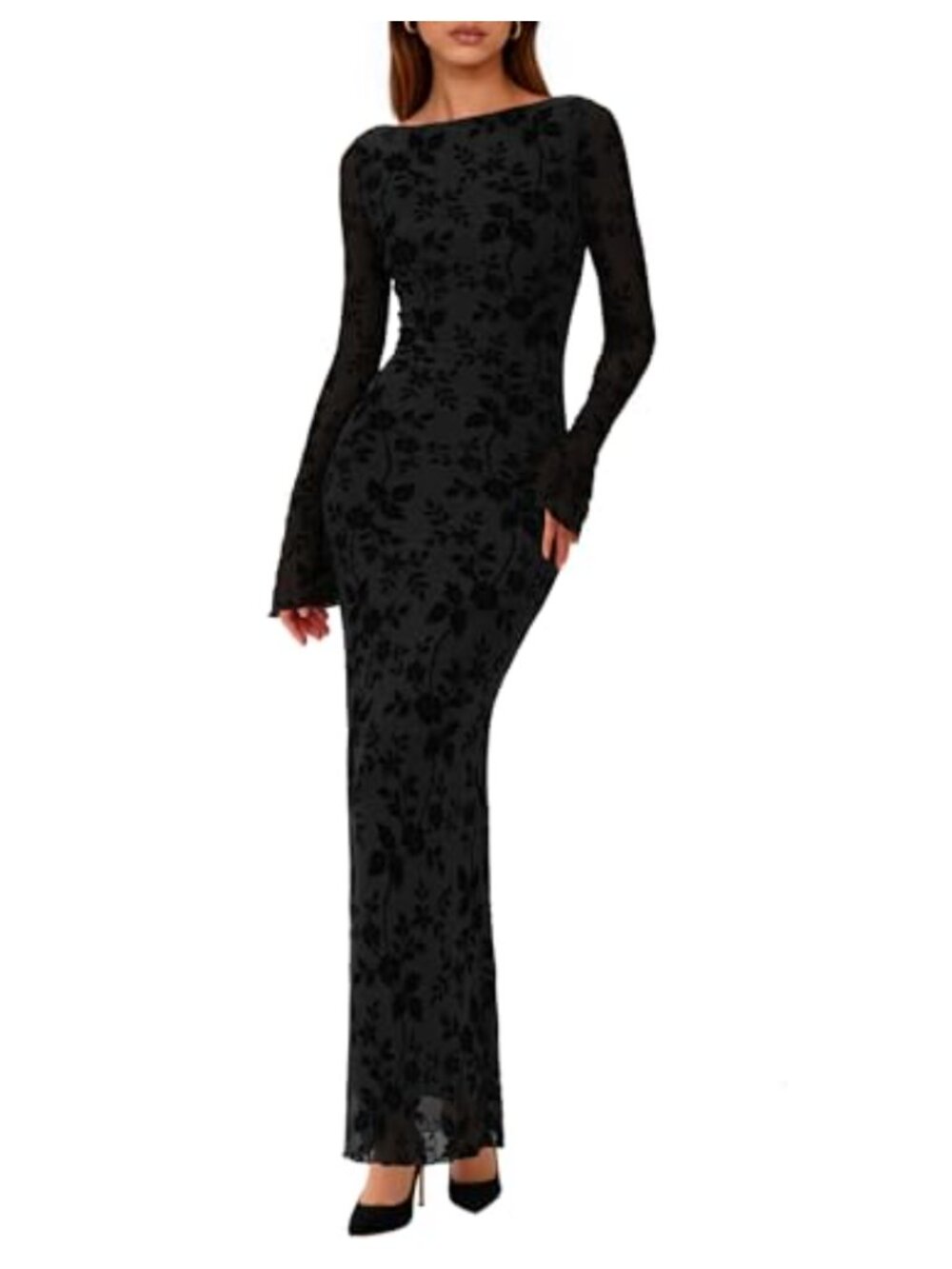 PRETTYGARDEN Floral Bodycon Maxi Dress Wedding Guest Formal